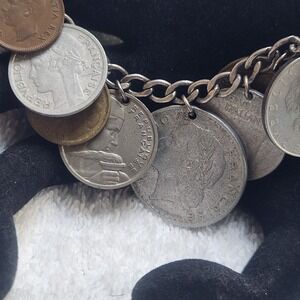 Vintage French Coin Charm Bracelet Republic of France Francs Silver Tone Jewelry